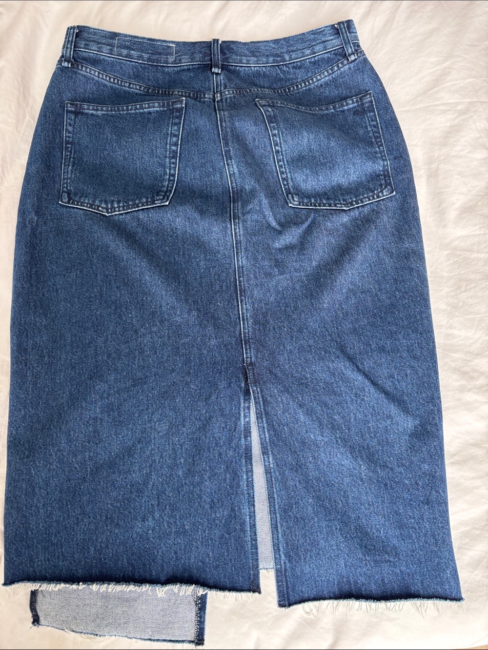 Rag & Bone Denim Midi Skirt with Frayed Hem - Blue (size 33) - Picture 6 of 6